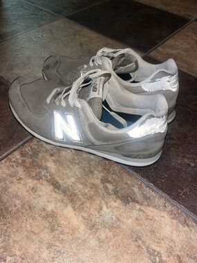 New Balance Beige and Light Gray Suede Mesh Sneakers